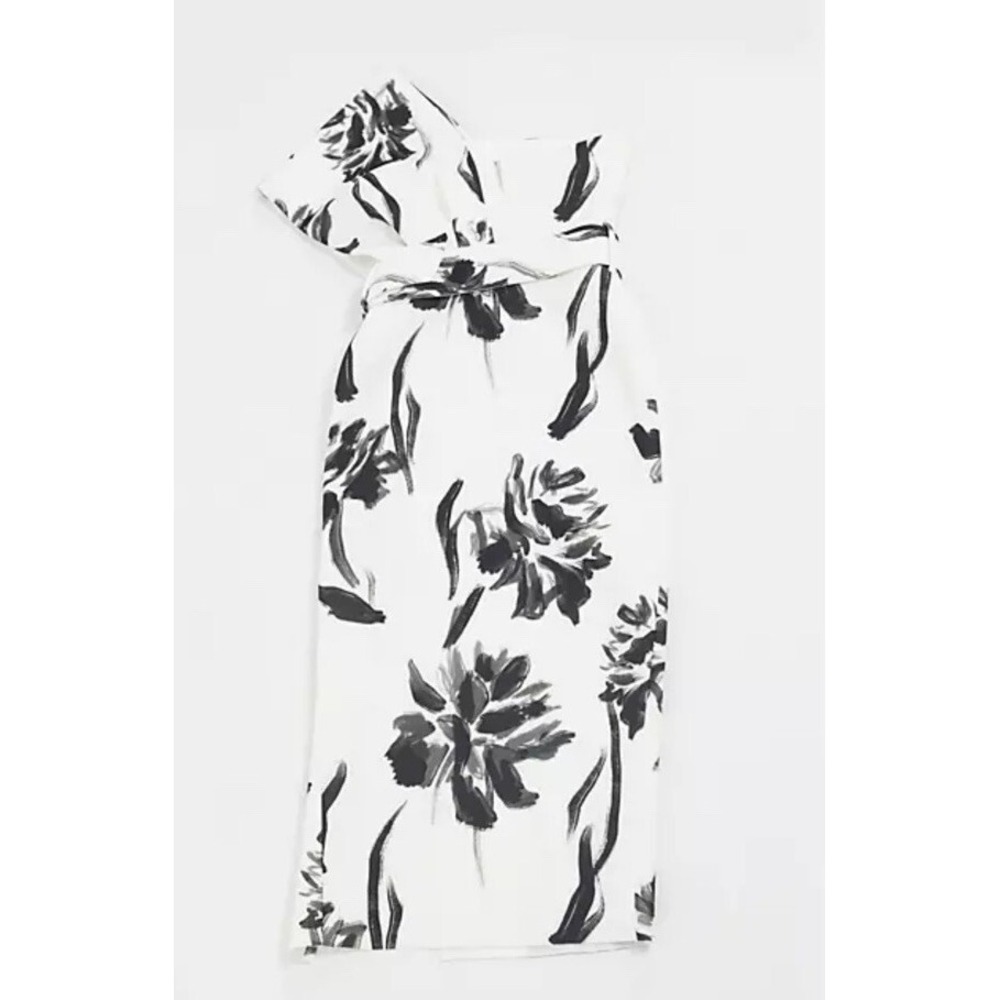 New ASOS design Women Black White Floral Print One Shoulder Scuba Midi Dress 2 4 - Picture 3 of 10